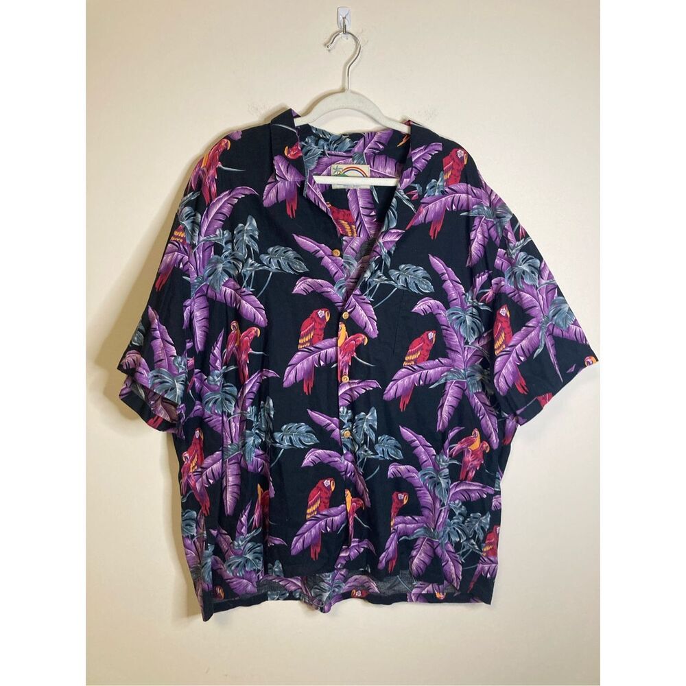 Paradise Found Hawaiian Shirt Mens 2XL *See Measurements Magnum PI Parrot Jungle